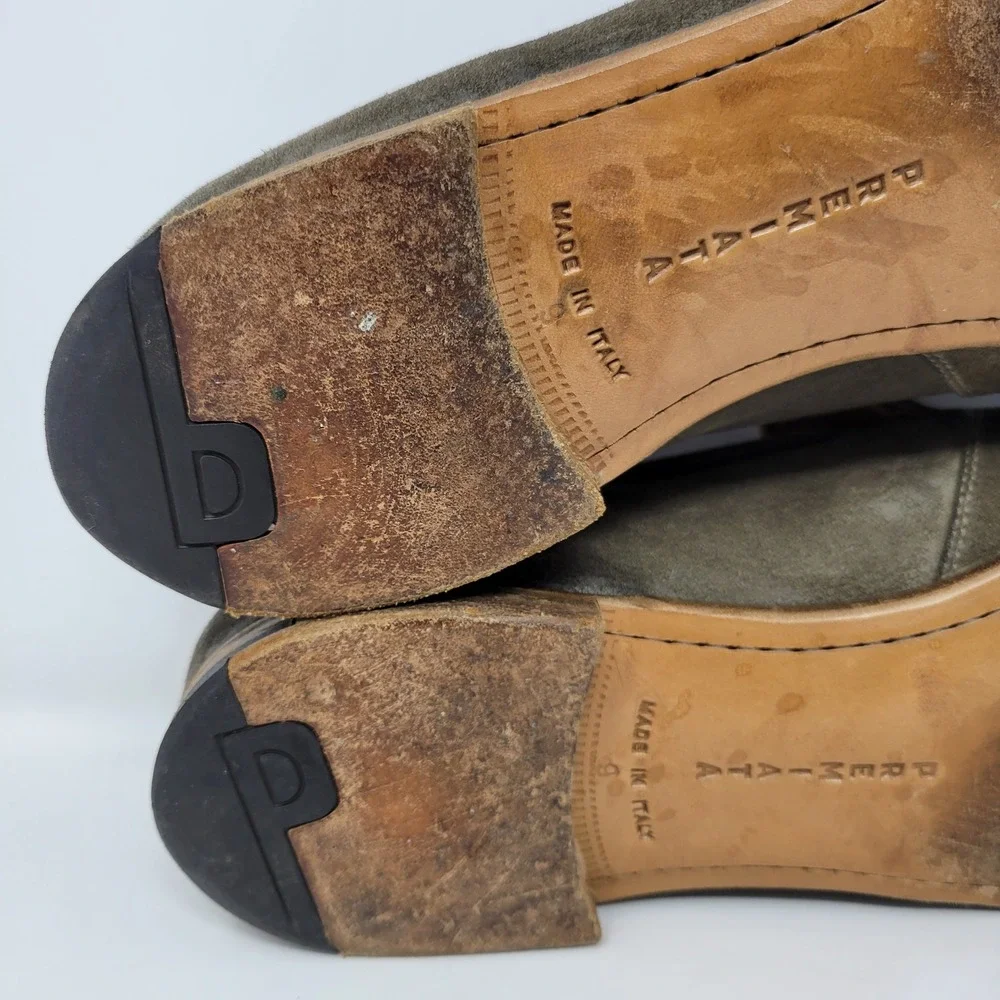 Premiata Mens Olive Green Suede Slip On Loafers Made in Italy Size 9 Round Toe‎